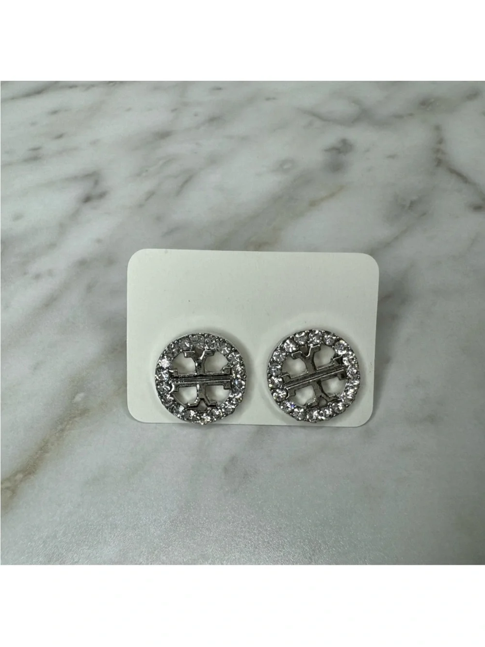 New! Tory Burch-Inspired Silver Reverse T QZ Earring Stud OS